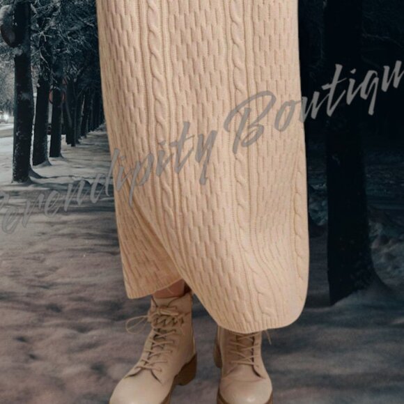 Snuggle Comfy High Neck Long Sleeve Zip Up Cardigan Maxi Skirt Sweater Set - Picture 6 of 12